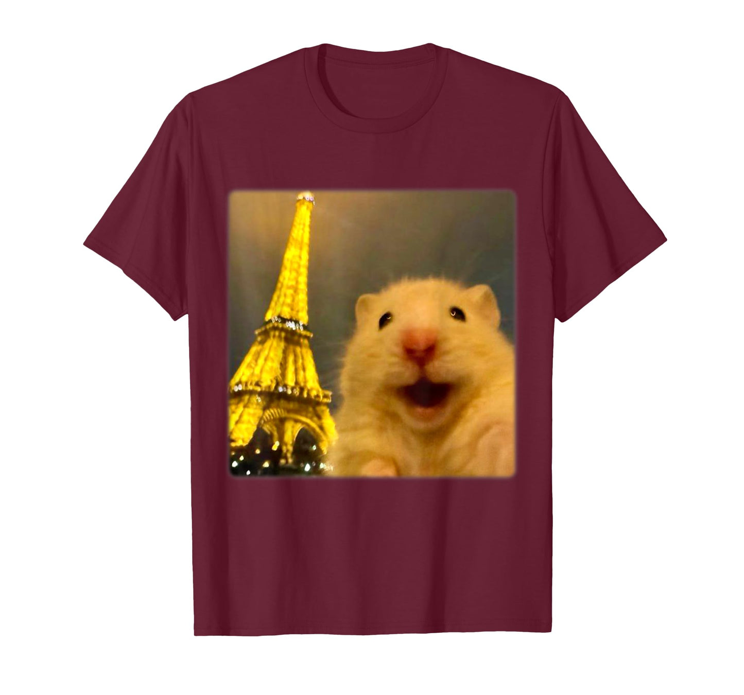 Hamster Selfie with Eiffel Tower Funny Cute Rat Animal Meme T-Shirt