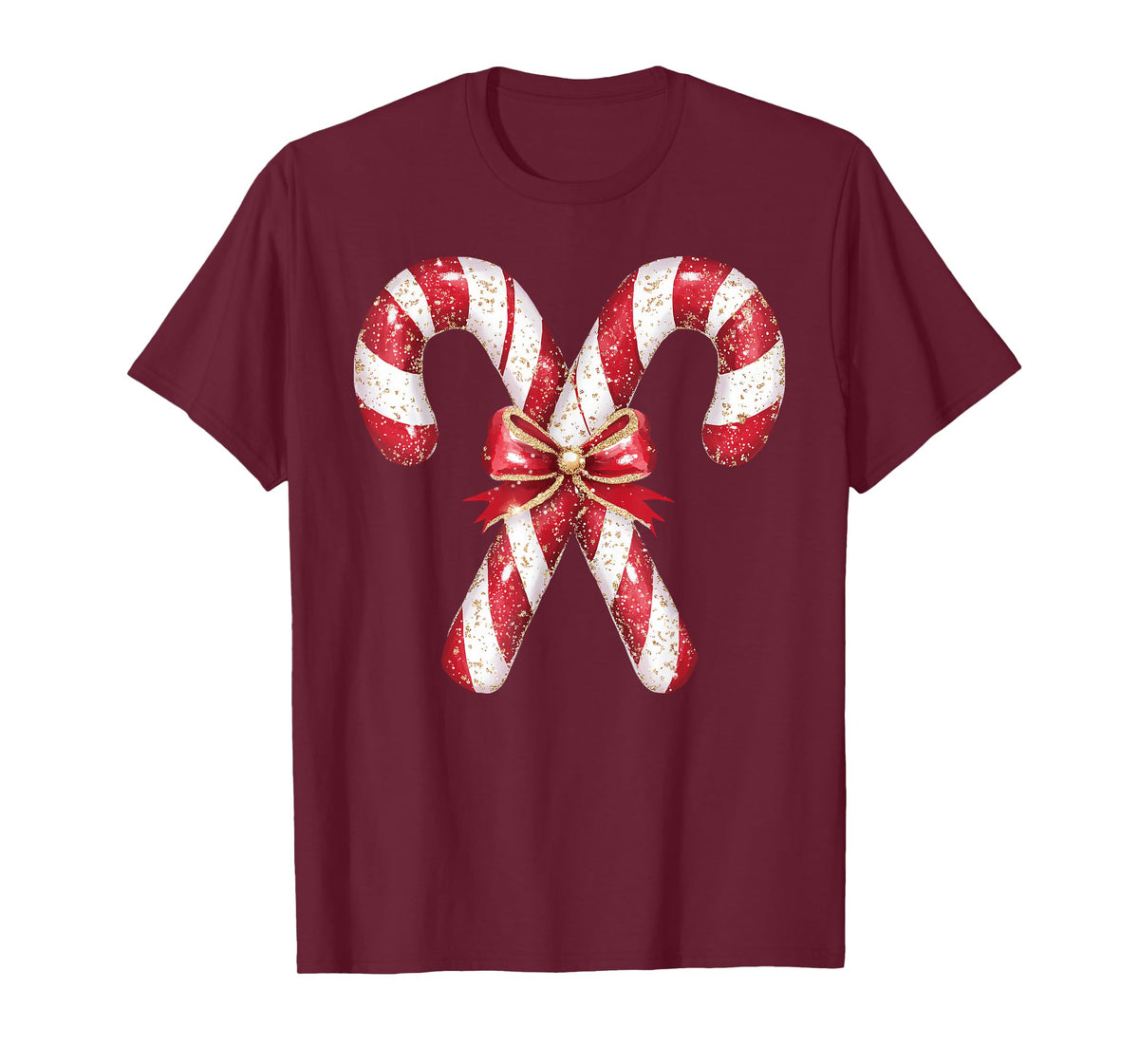 Retro Coquette Bow Candy Cane Christmas Season Girls Womens T-Shirt