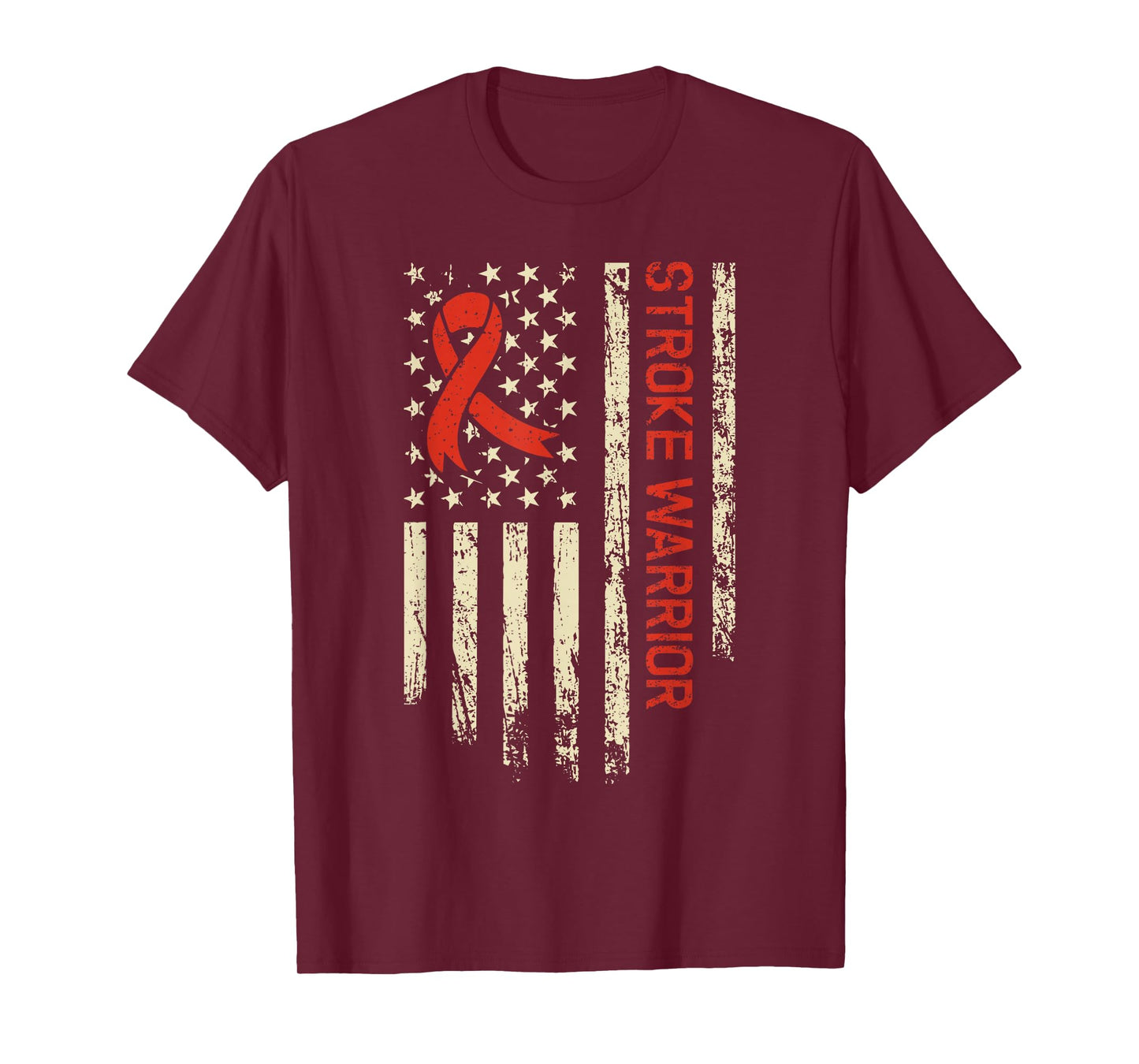 Stroke Warrior USA Flag - Red Ribbon Stroke Awareness T-Shirt