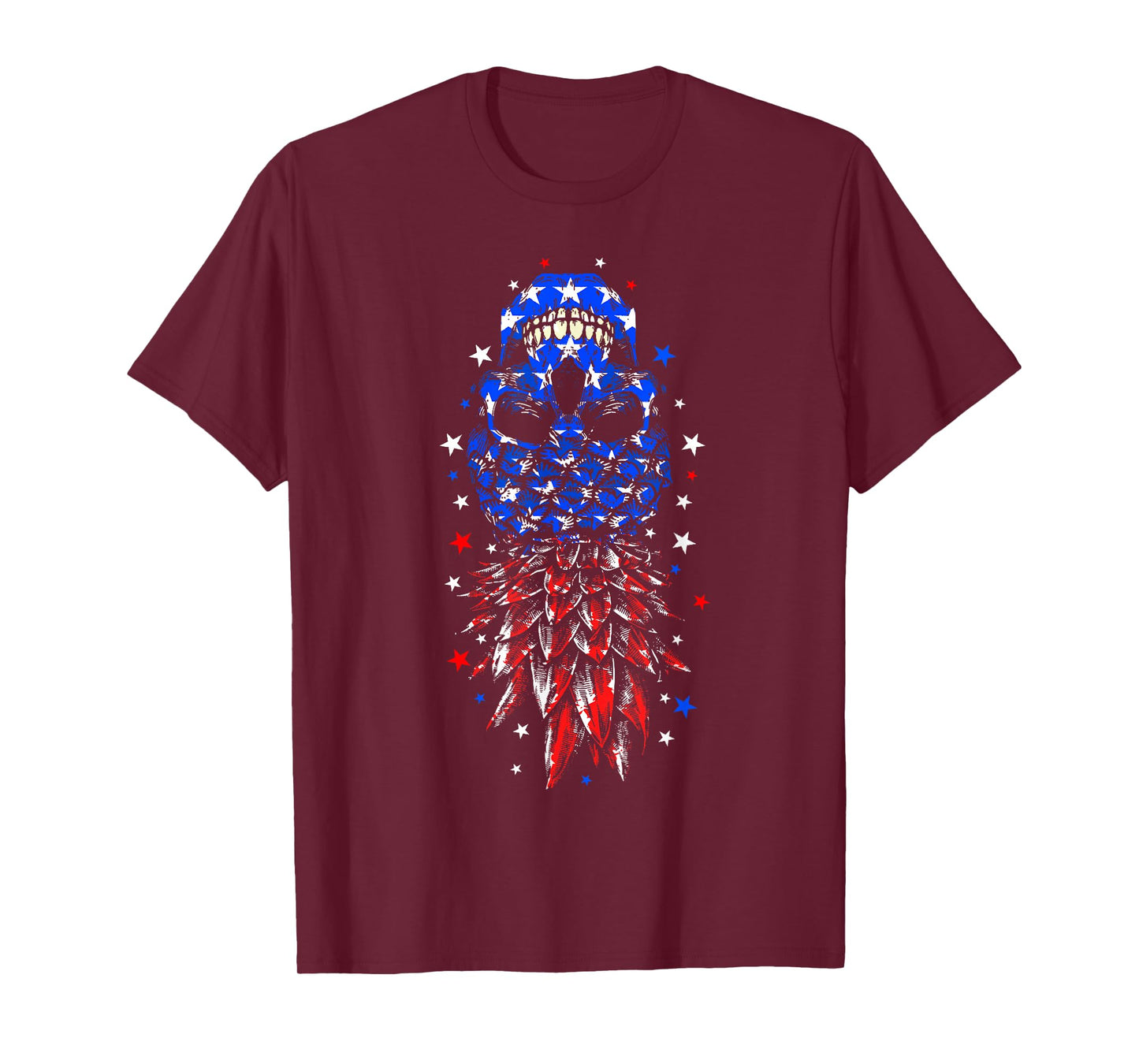 4th of July Skull Pineapple USA Flag Upside Down T-Shirt