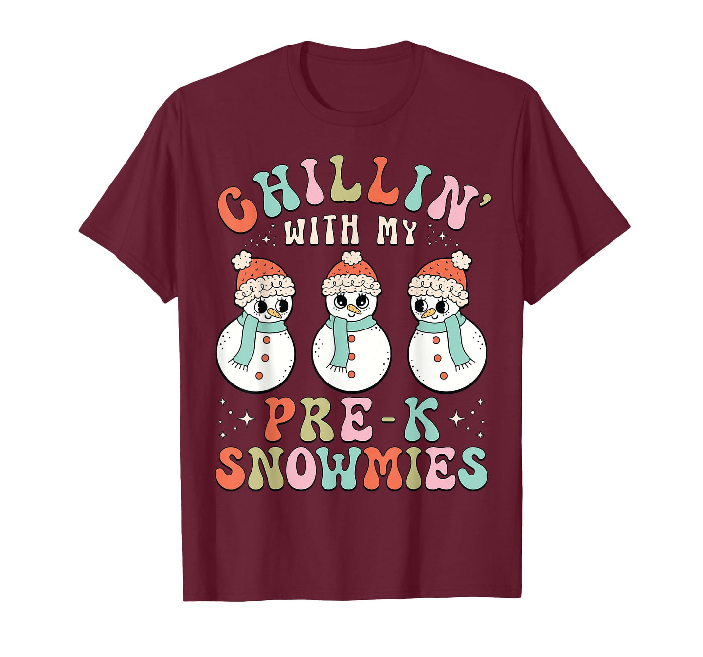 Chillin With My Pre-K Snowmies Snowman Teacher Xmas Pajamas T-Shirt