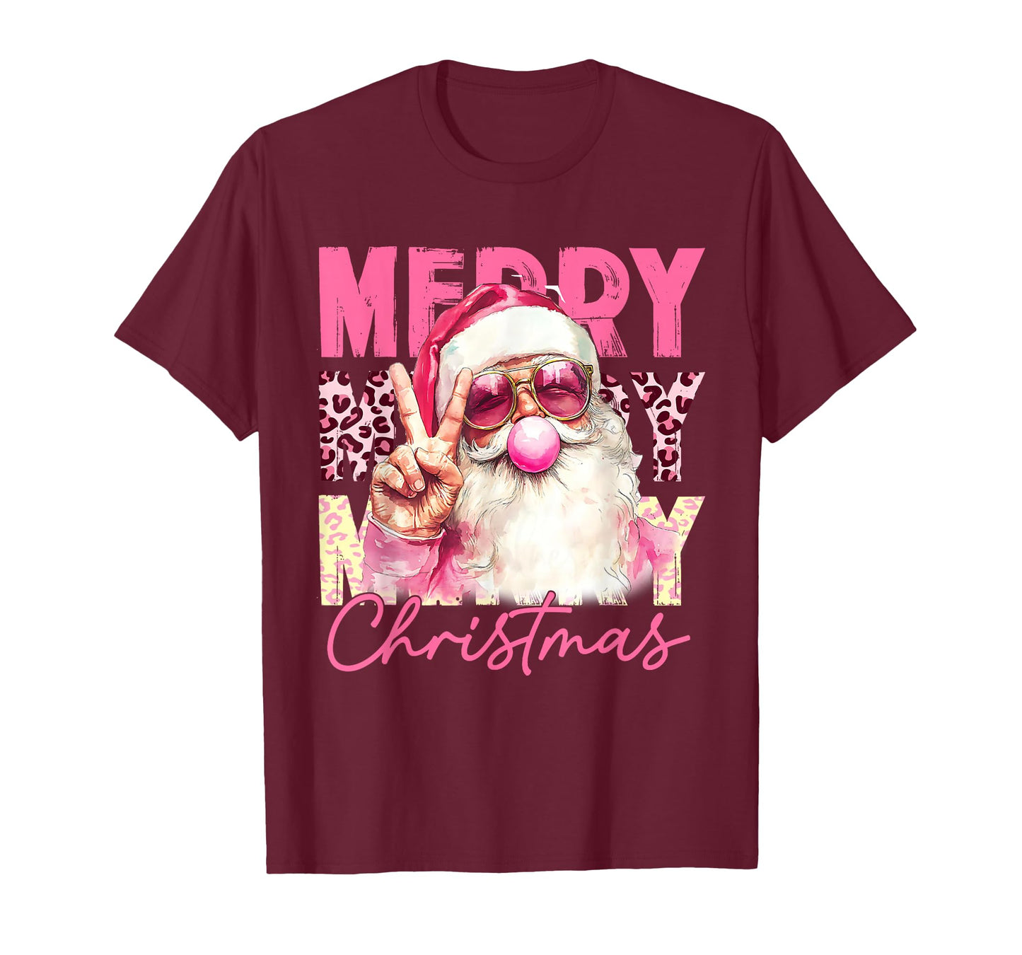 Santa Blowing Bubble Gum Christmas Pink Santa Shirt Women T-Shirt