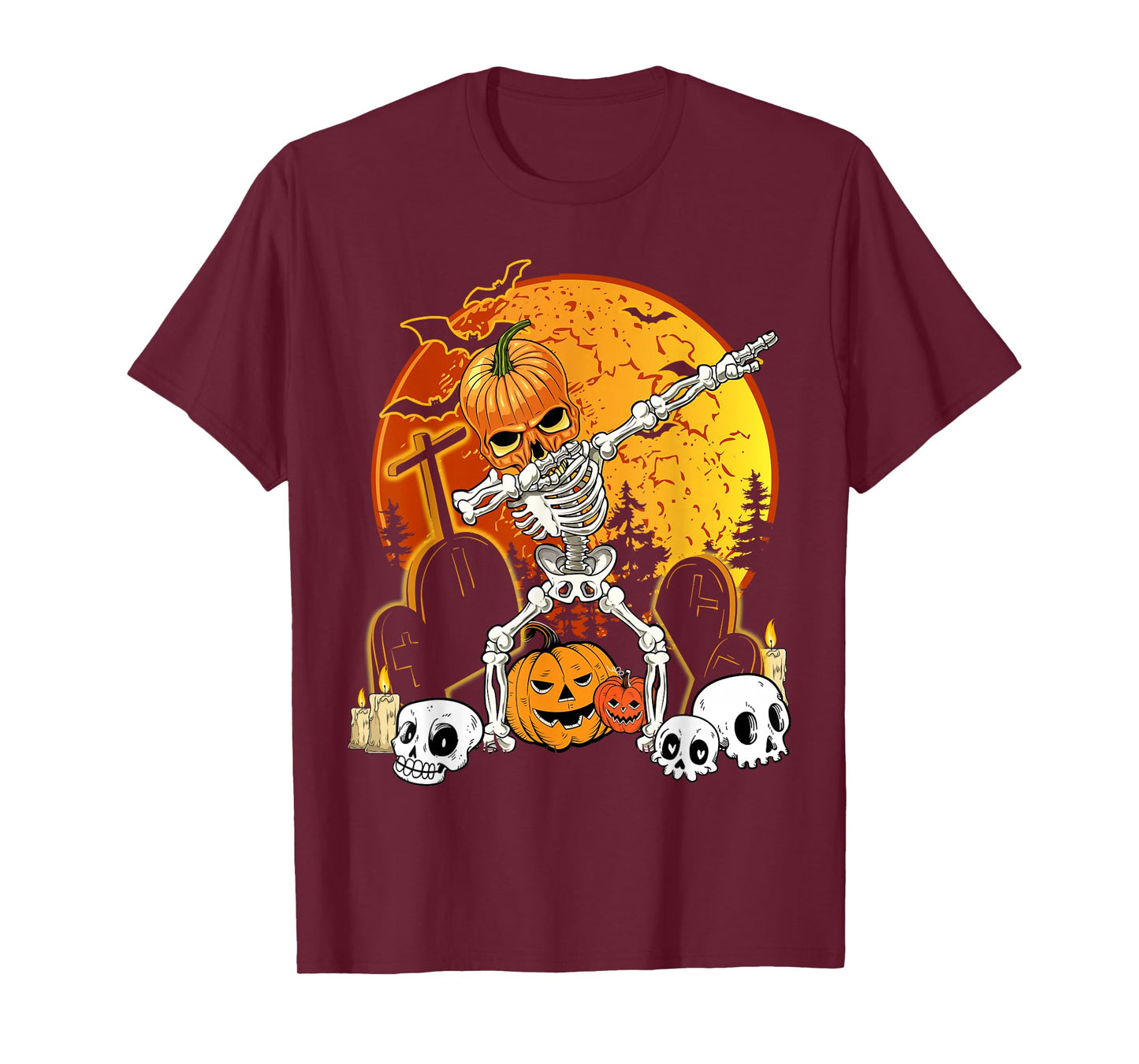 Skeleton Halloween Pumpkin Jack O' Lantern Boys Kid Dab T-Shirt