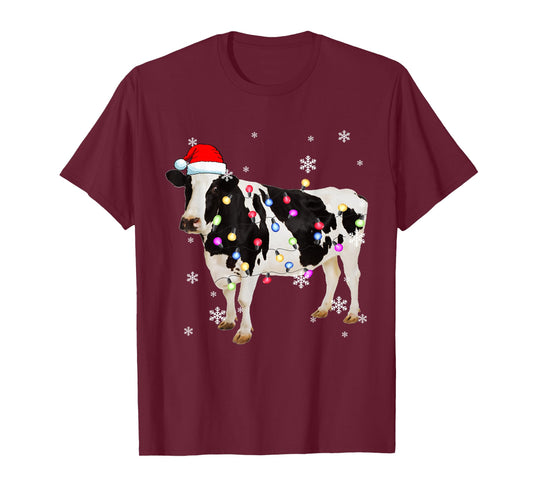 Christmas Cow Shirt Cow Tree Light Xmas Funny Cow T-Shirt