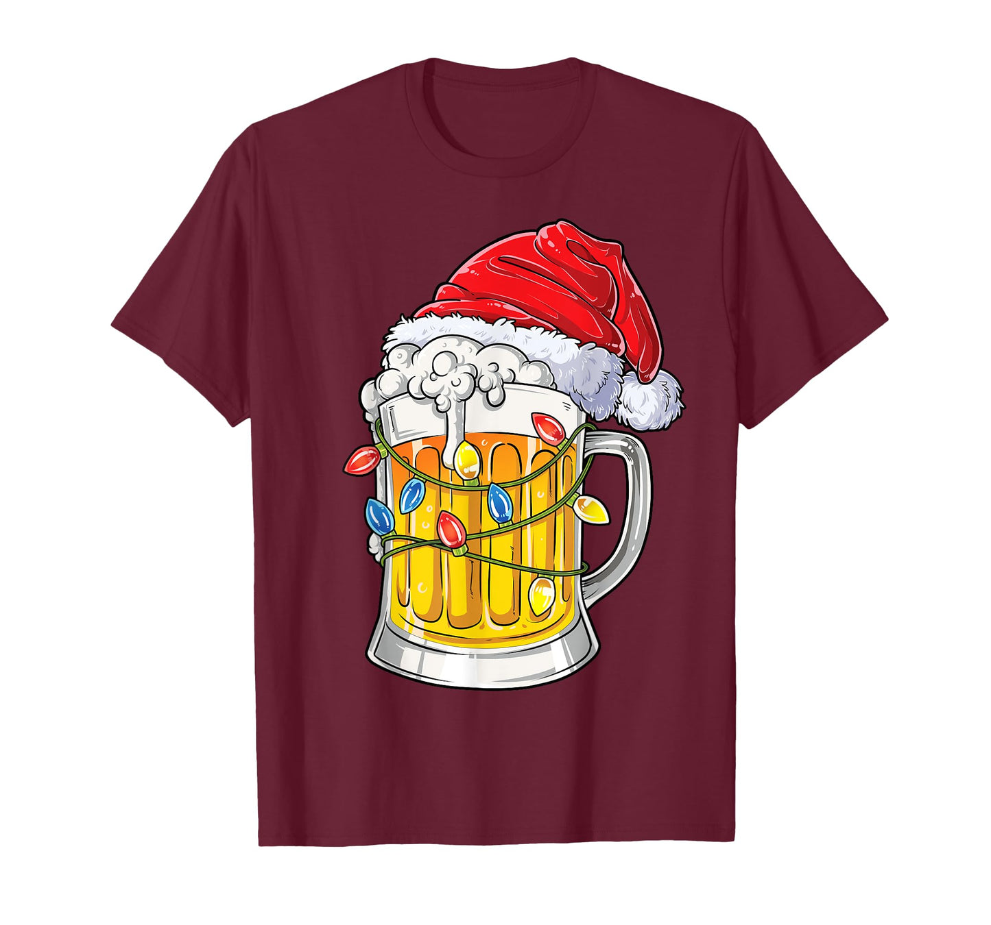 Beer Christmas Mug Santa Xmas Tree Lights Men Women Drinking T-Shirt