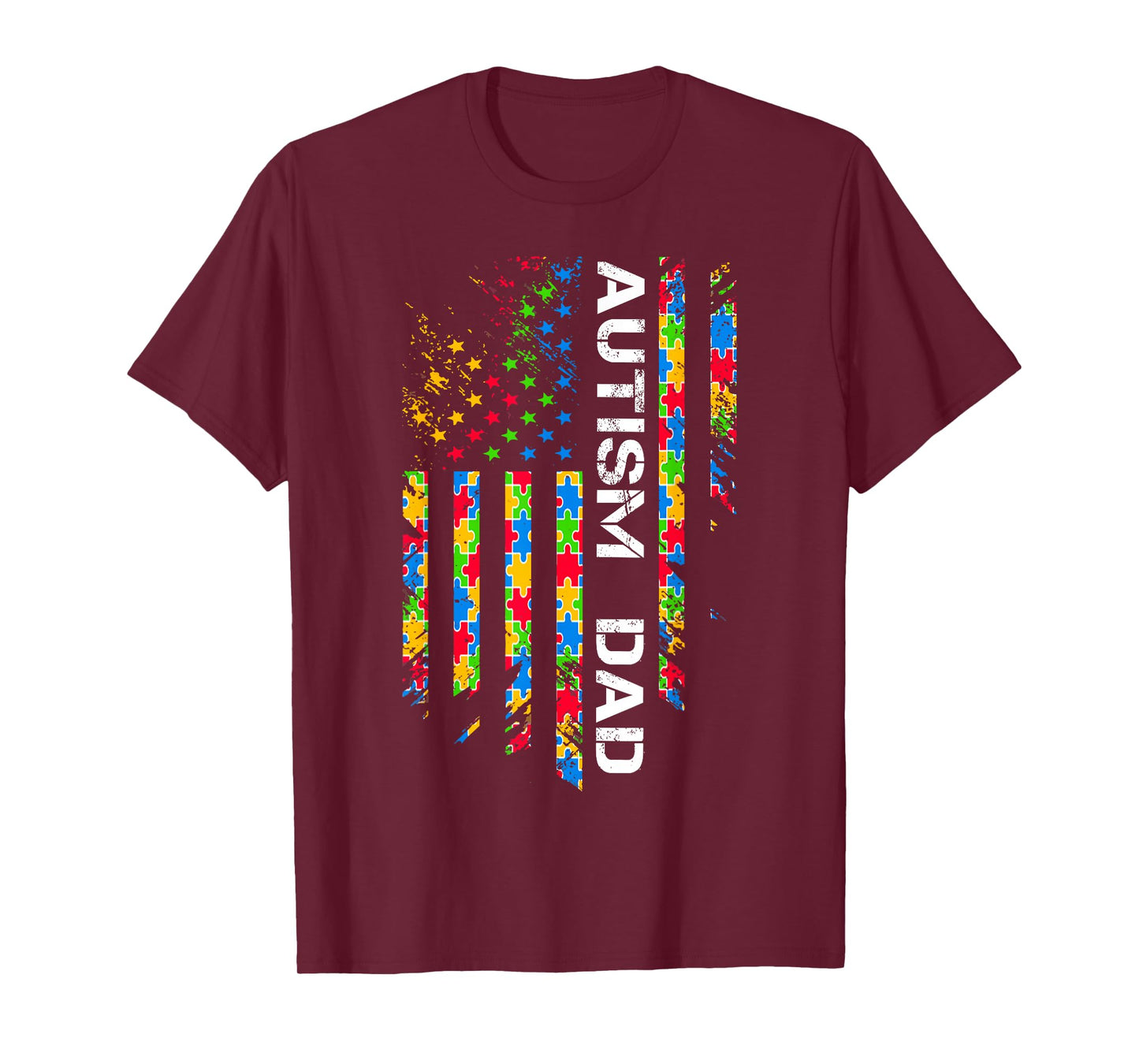 Autism Dad Awareness American Flag USA T-Shirt
