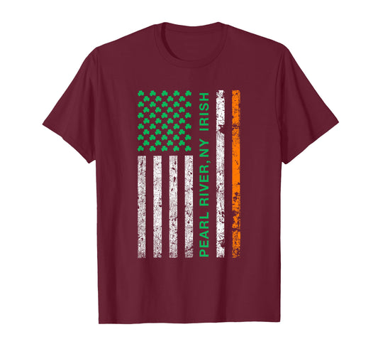 Pearl River New York Irish American Ireland US Flag Women Kids Men T-Shirt