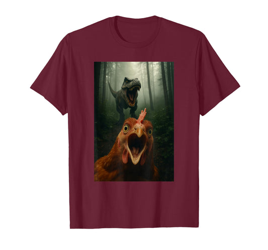 Chicken Selfie With T-Rex Dinosaur Funny T-Shirt