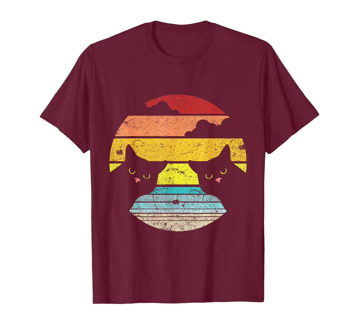 Two Cats Staring Vintage Sunset Retro Style Cat T-Shirt