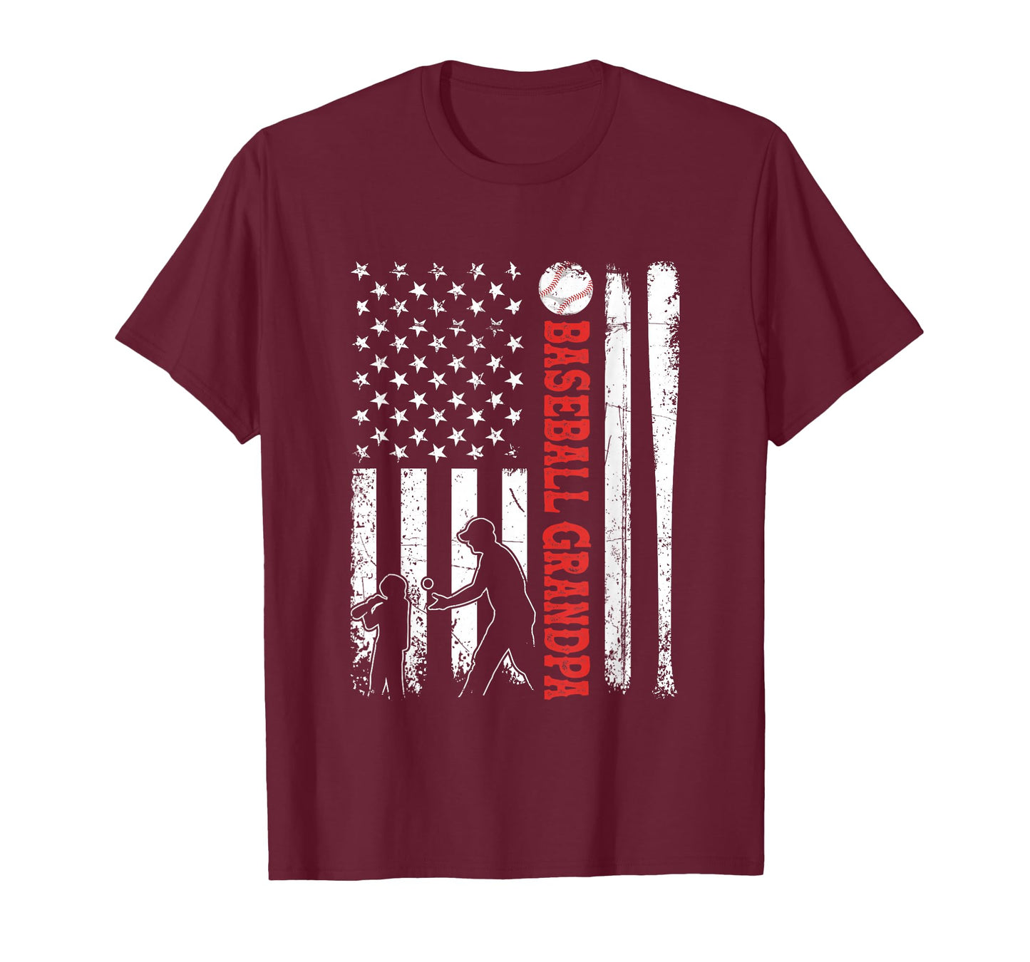 Distressed USA American Flag Baseball Grandpa Father's Day Women Kids Men T-Shirt