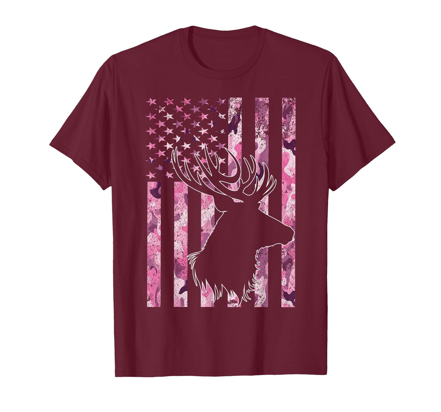 Hunting Camo American Flag Buck Deer Pink Camouflage Women T-Shirt