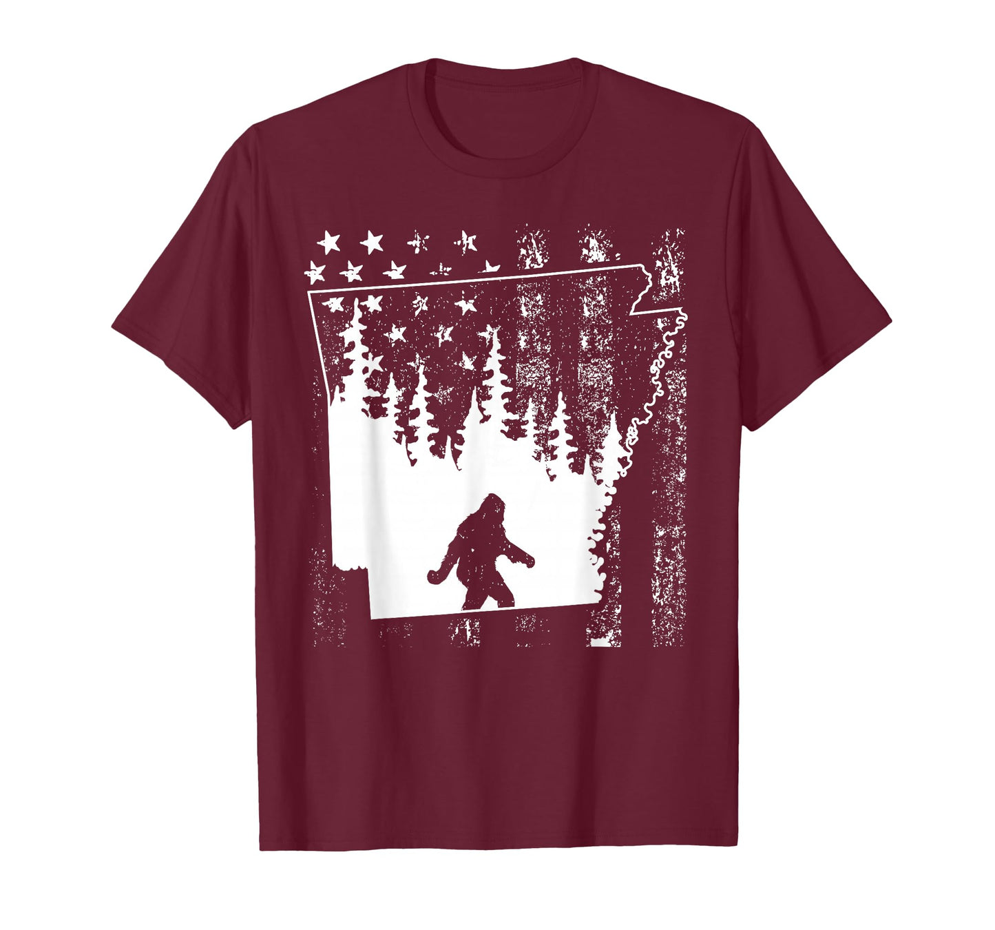 Arkansas Bigfoot Gift Sasquatch American Flag Silhouette Usa T-Shirt