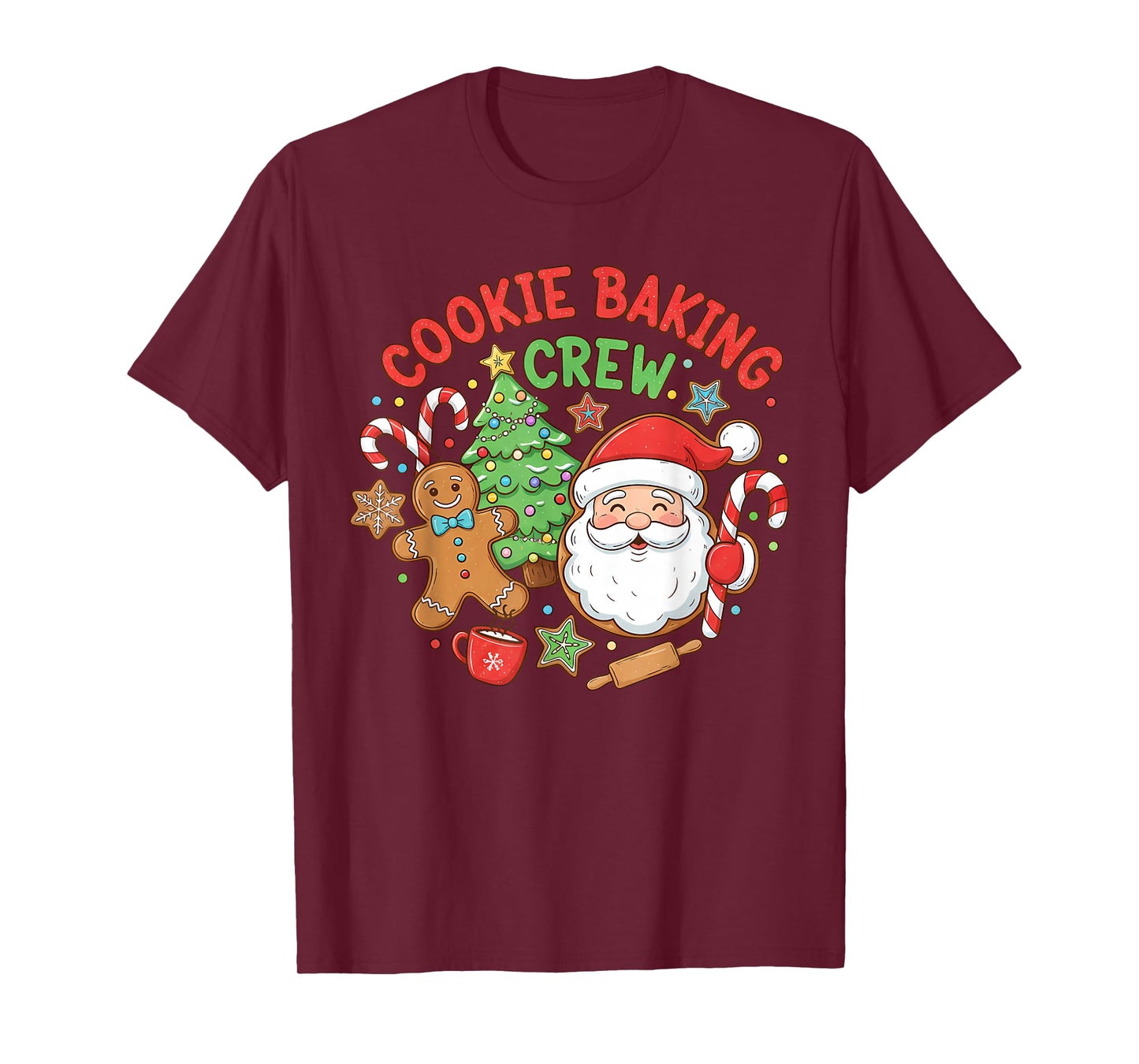 Cute Cookie Baking Crew Santa Gingerbread Man Women Kids T-Shirt