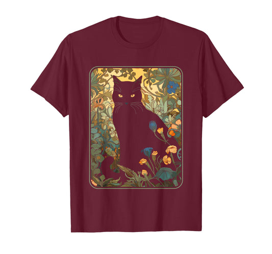 Cottagecore Aesthetic Cat Flowers Nature Garden Lover Women T-Shirt