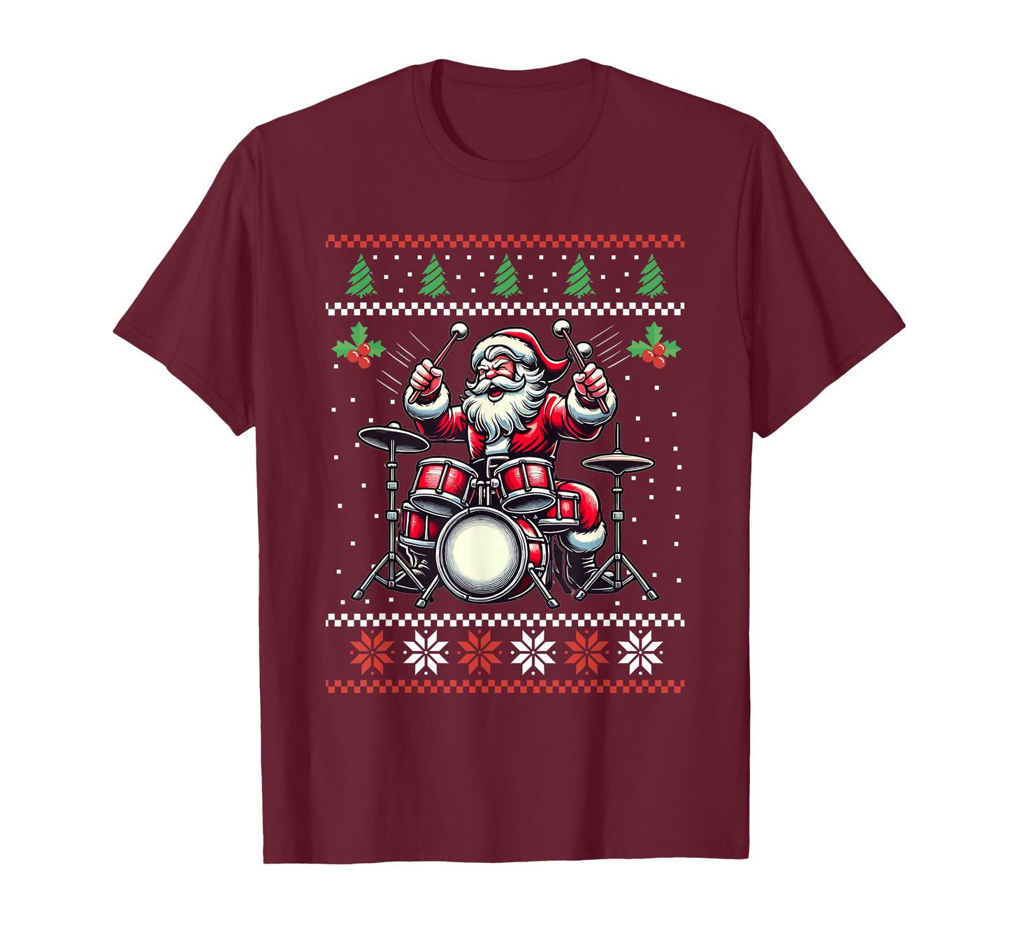Drummer Santa Playing Drums Ugly Christmas Sweater Xmas T-Shirt