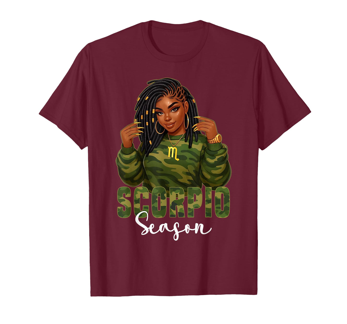 Scorpio Season Loc'd Black Woman Camo Zodiac Sign T-Shirt
