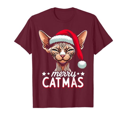 Christmas Sphynx Cat Merry Catmas Santa Hat Xmas T-Shirt
