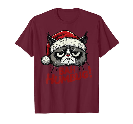 Bah Humbug Funny Bad Cat Christmas Hater Cat Lover Xmas T-Shirt