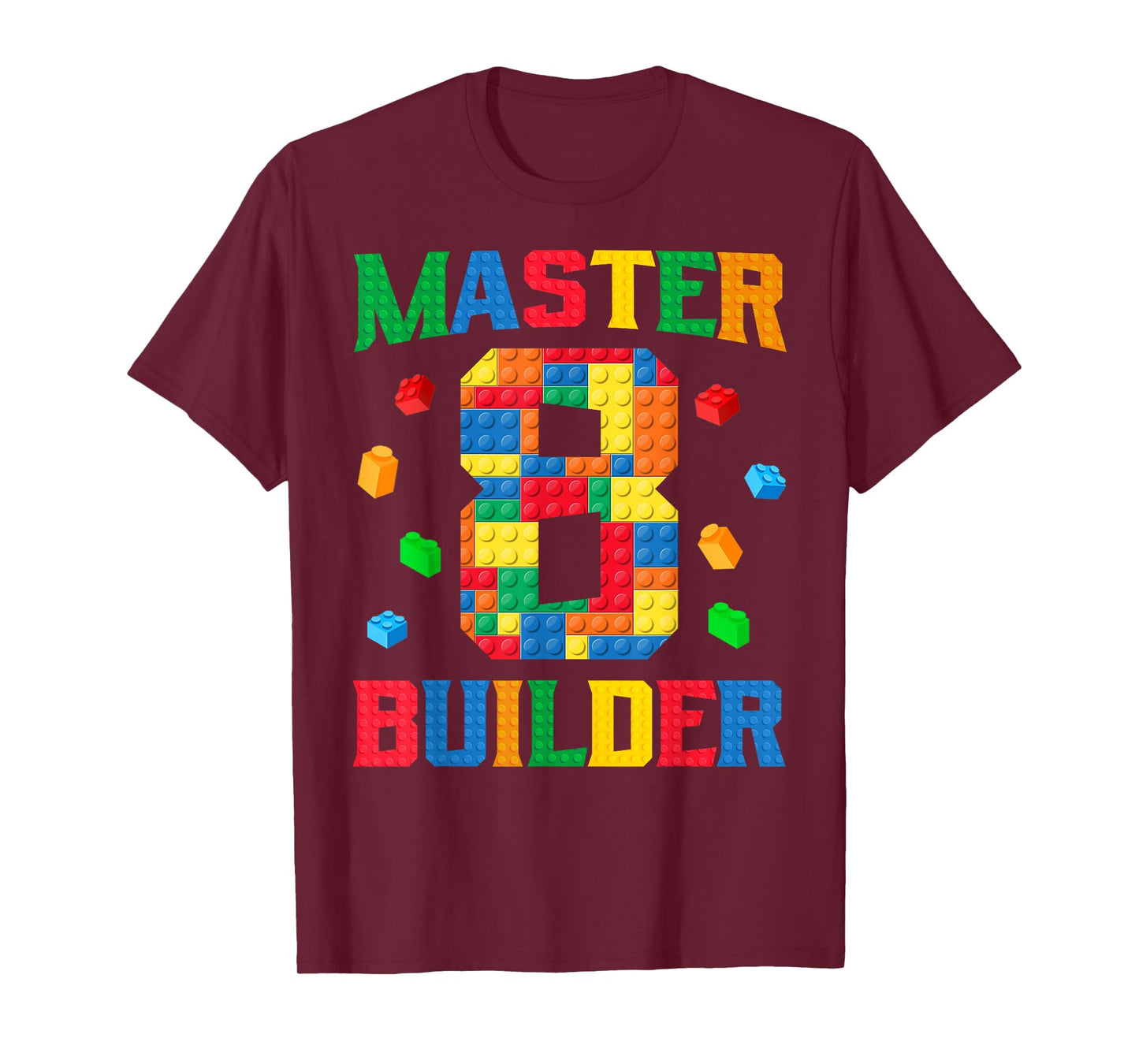 Master Builder 8th Birthday 8 Year Old Brick Building Blocks T-Shirt