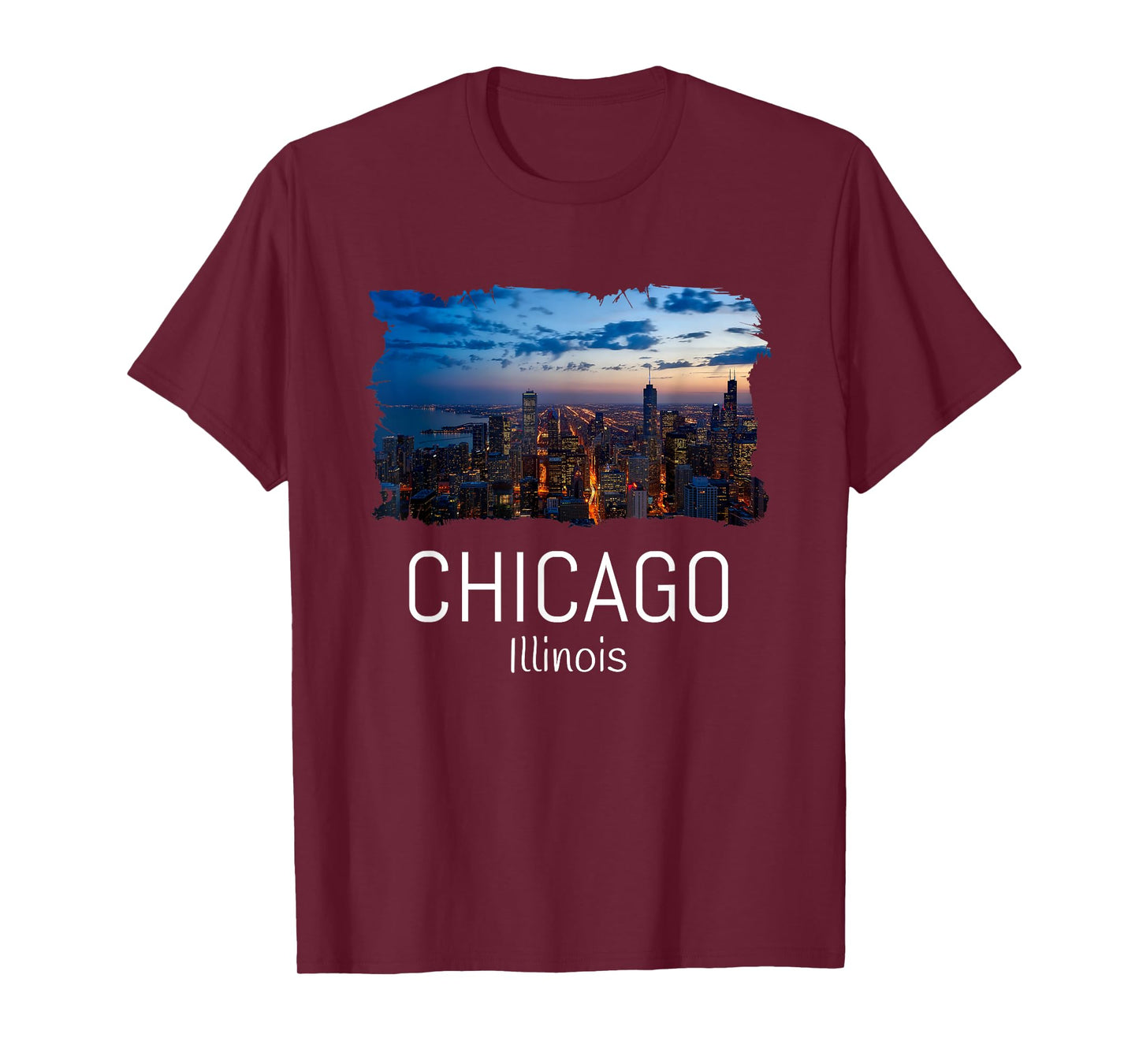 Chicago Skyline At Night Cool Souvenir Chicago Illinois T-Shirt