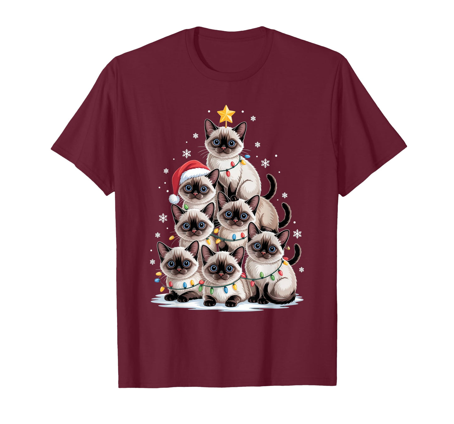 Christmas Siamese Cat Pet Xmas Santa Hat T-Shirt