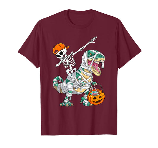Skeleton Riding Dancing Dab Dinosaur T rex Halloween Funny T-Shirt