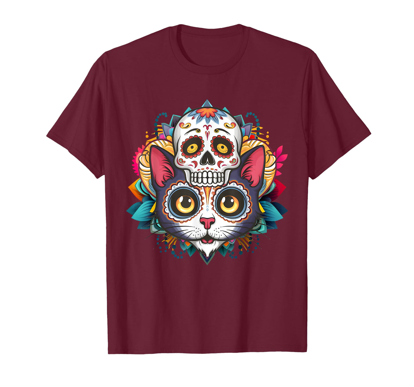 Dia De Los Muertos Cinco De Mayo Cat Sugar Skull Halloween T-Shirt
