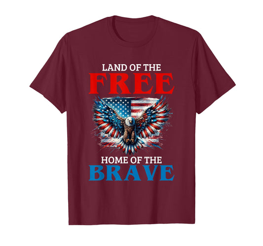 Land of The Free Home of The Brave Eagle USA Vintage Flag T-Shirt