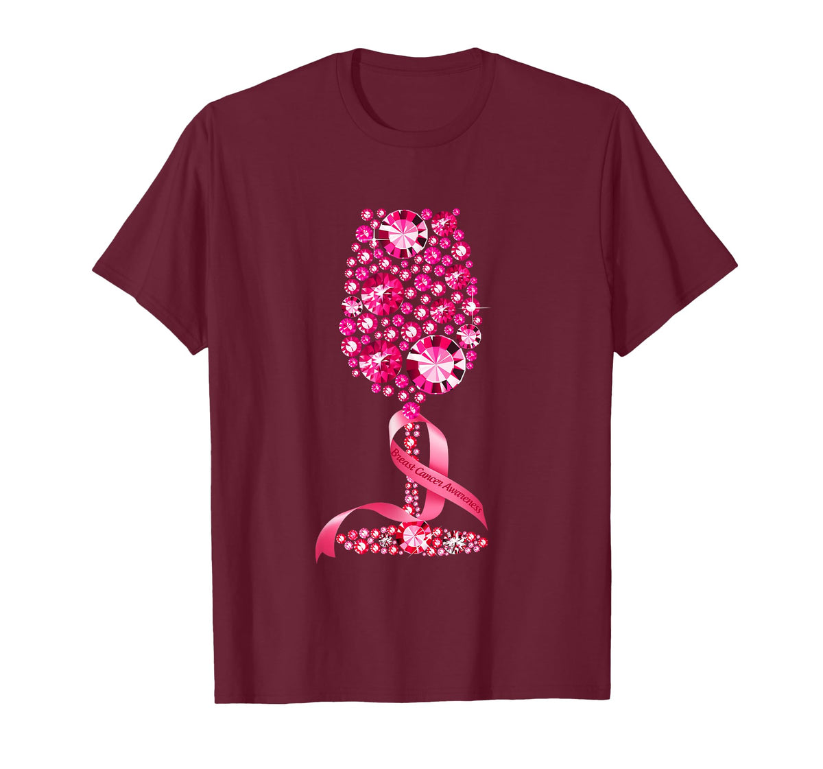 Pink Ribbon Wine Glass Breast Cancer Awareness Wine Lovers T-Shirt