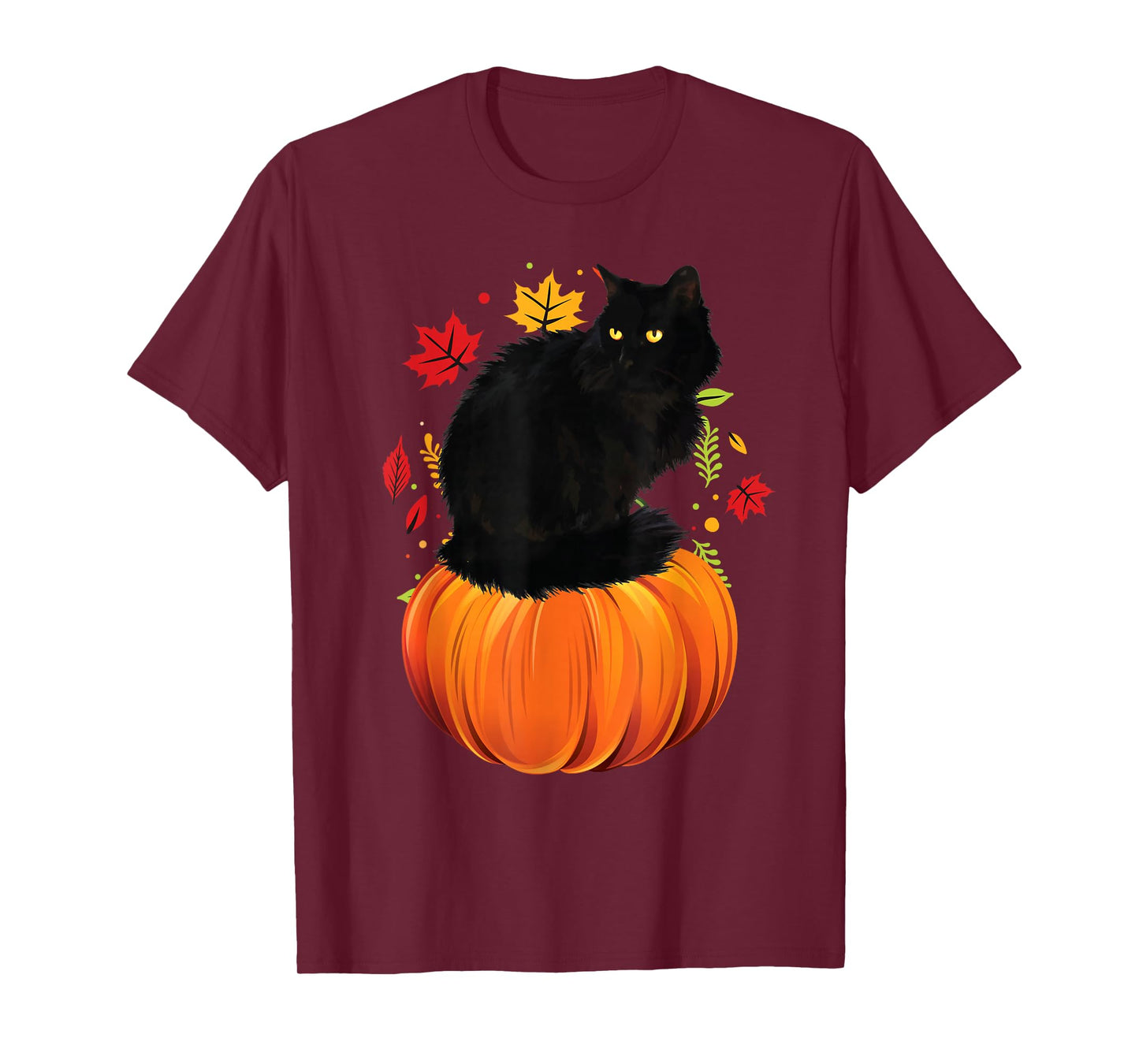 Thanksgiving Black Cat Autumn Leaves Fall Pumpkin Cat T-Shirt