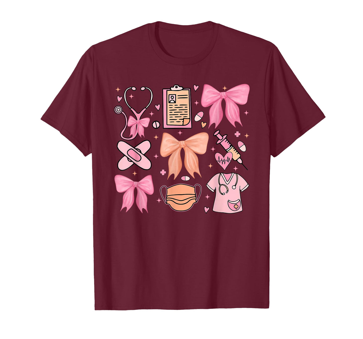 Cute Pink Coquette Bow Girly Nurse T-Shirt