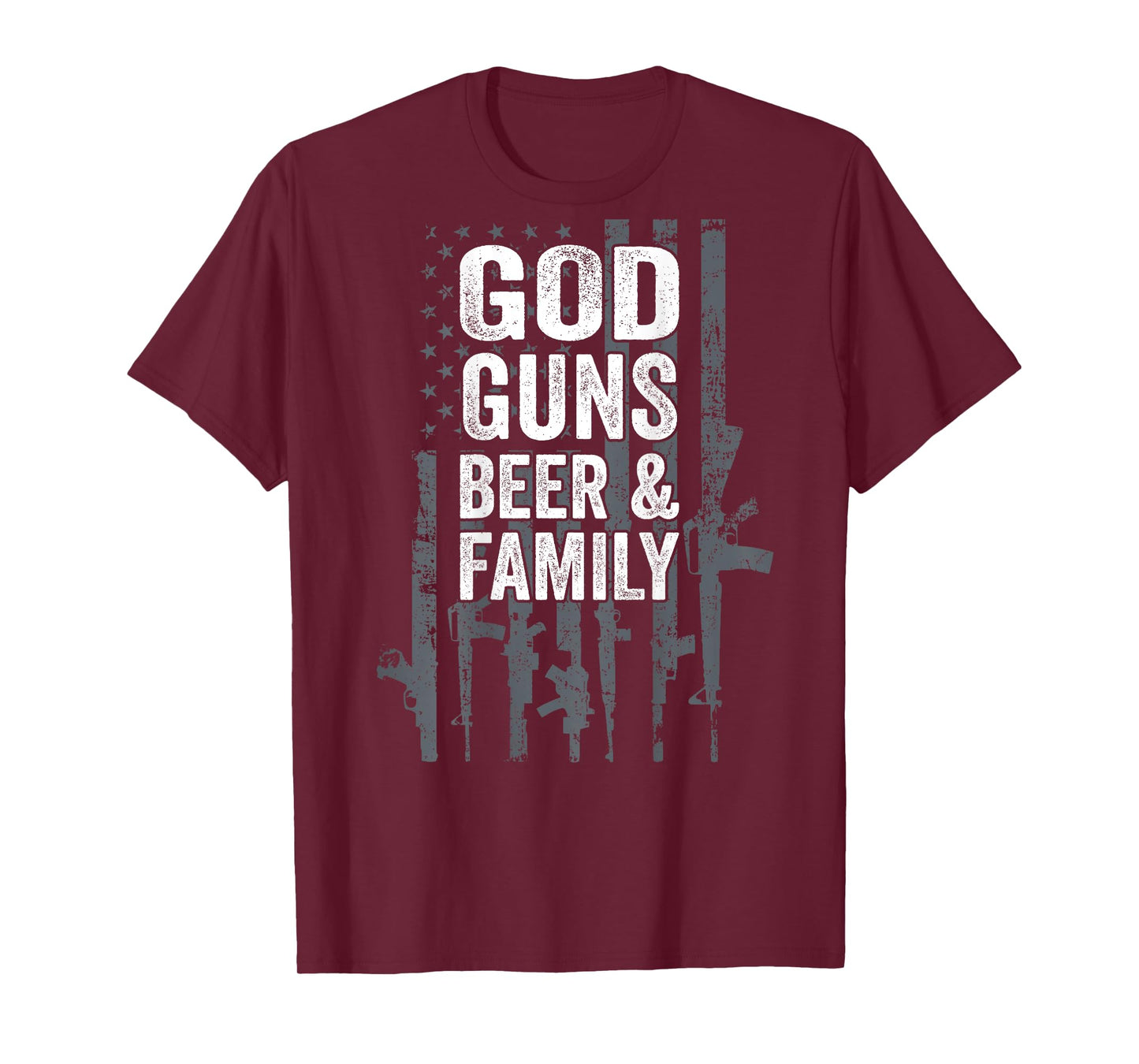 GOD GUNS BEER & FAMILY - USA Flag Drinking Gift - ON BACK T-Shirt