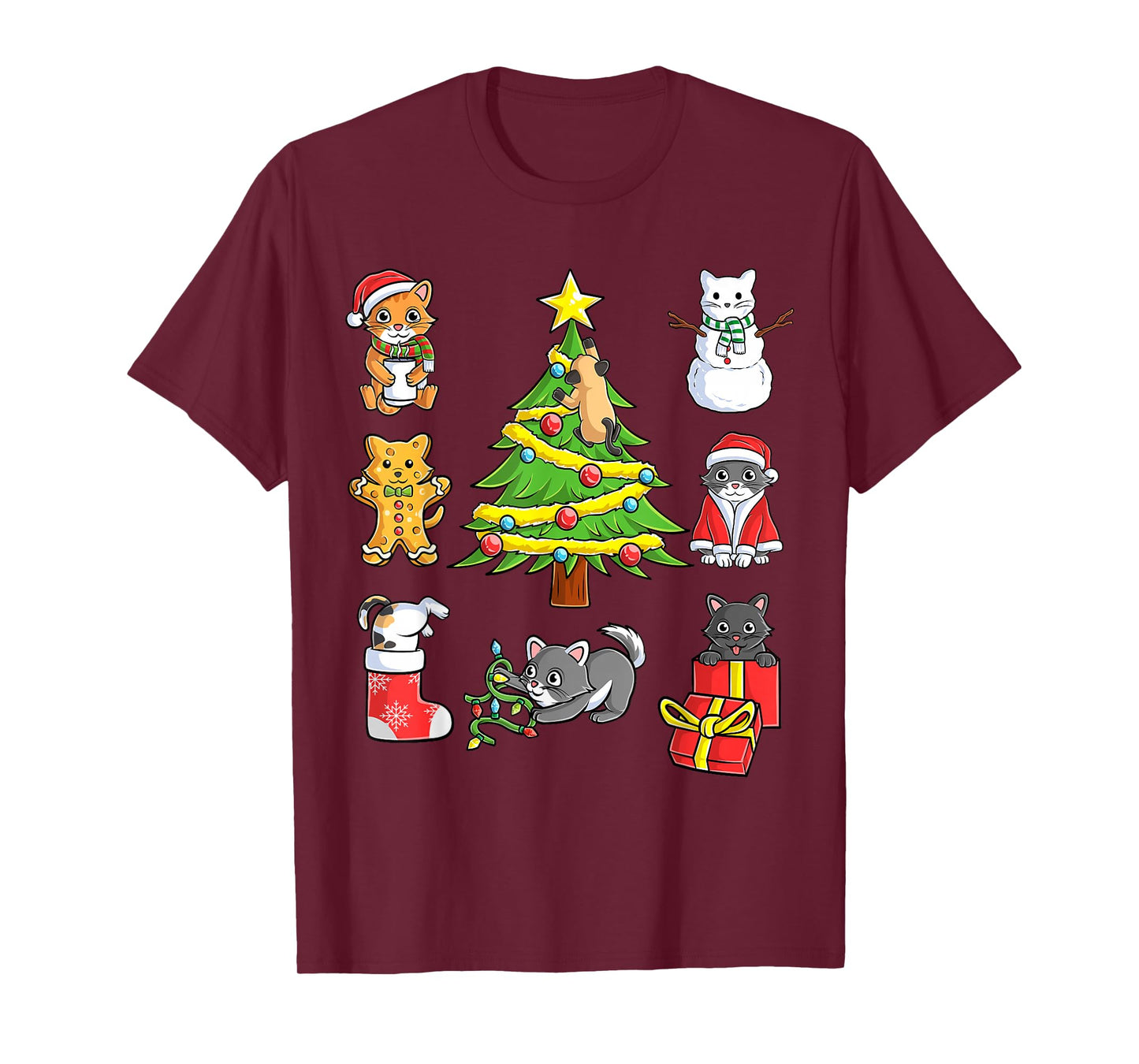 Cats Christmas Tree Funny Xmas Holiday Santa Cat Boys Girls T-Shirt