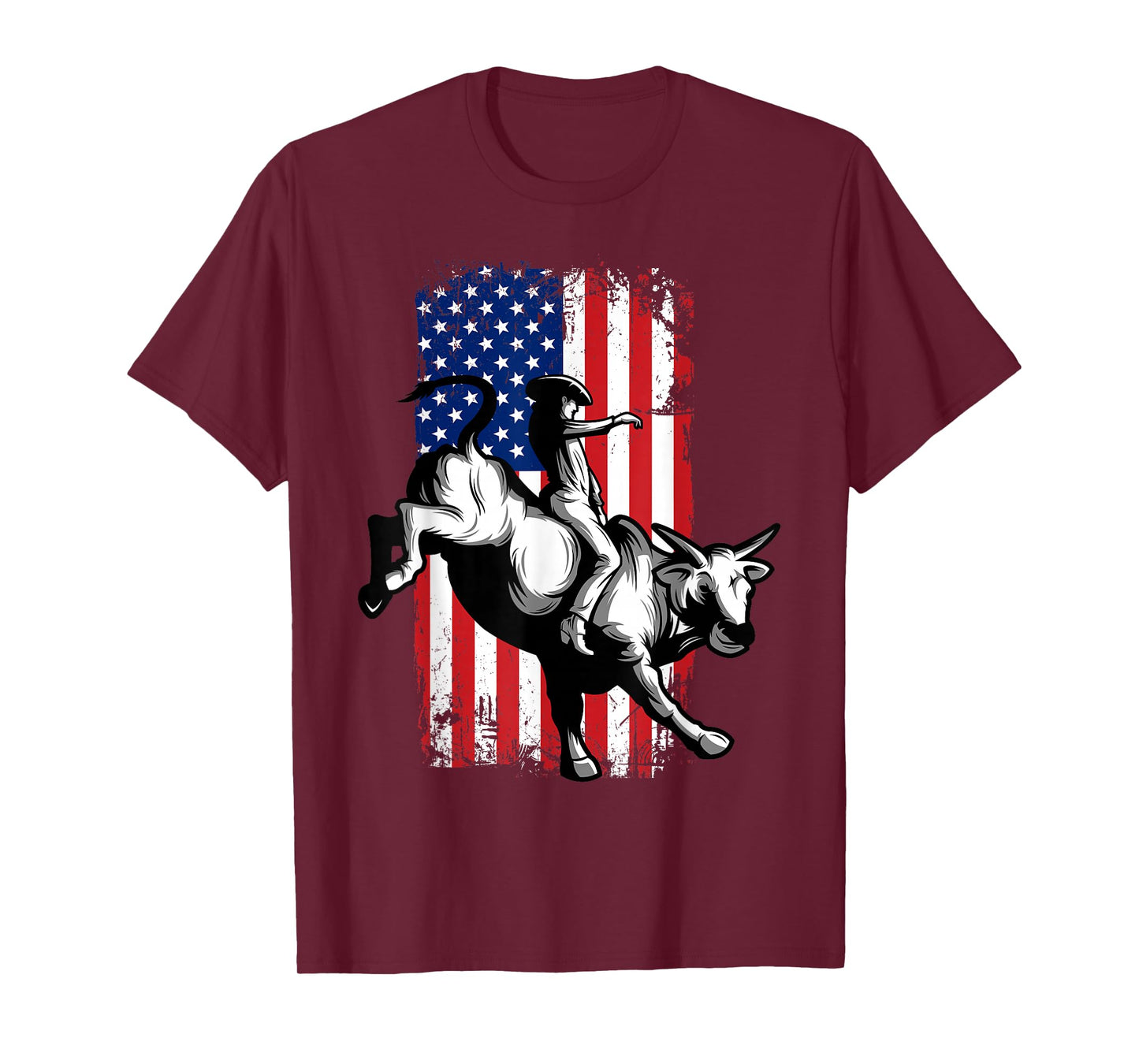 Rodeo Bull Rider Patriotic American USA Flag For Cowboys T-Shirt