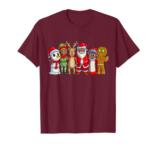 Black Family Christmas Afro African American Santa Xmas T-Shirt