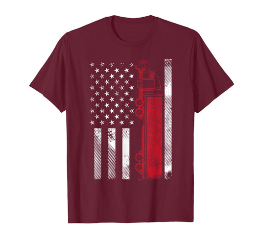 US American Flag Semi Truck Driver 18 Wheeler Trucker Gift Short Sleeve T-Shirt