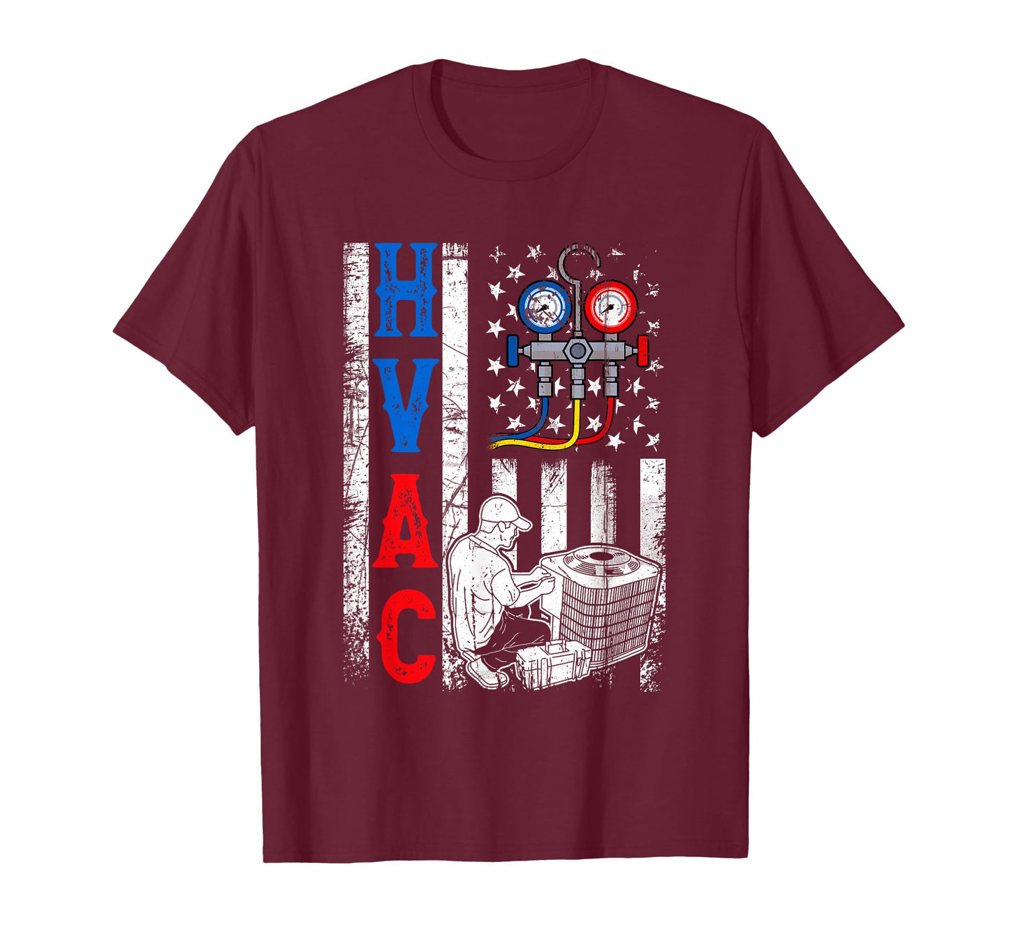 Distressed Proud USA HVAC Tech American Flag HVAC Technician T-Shirt