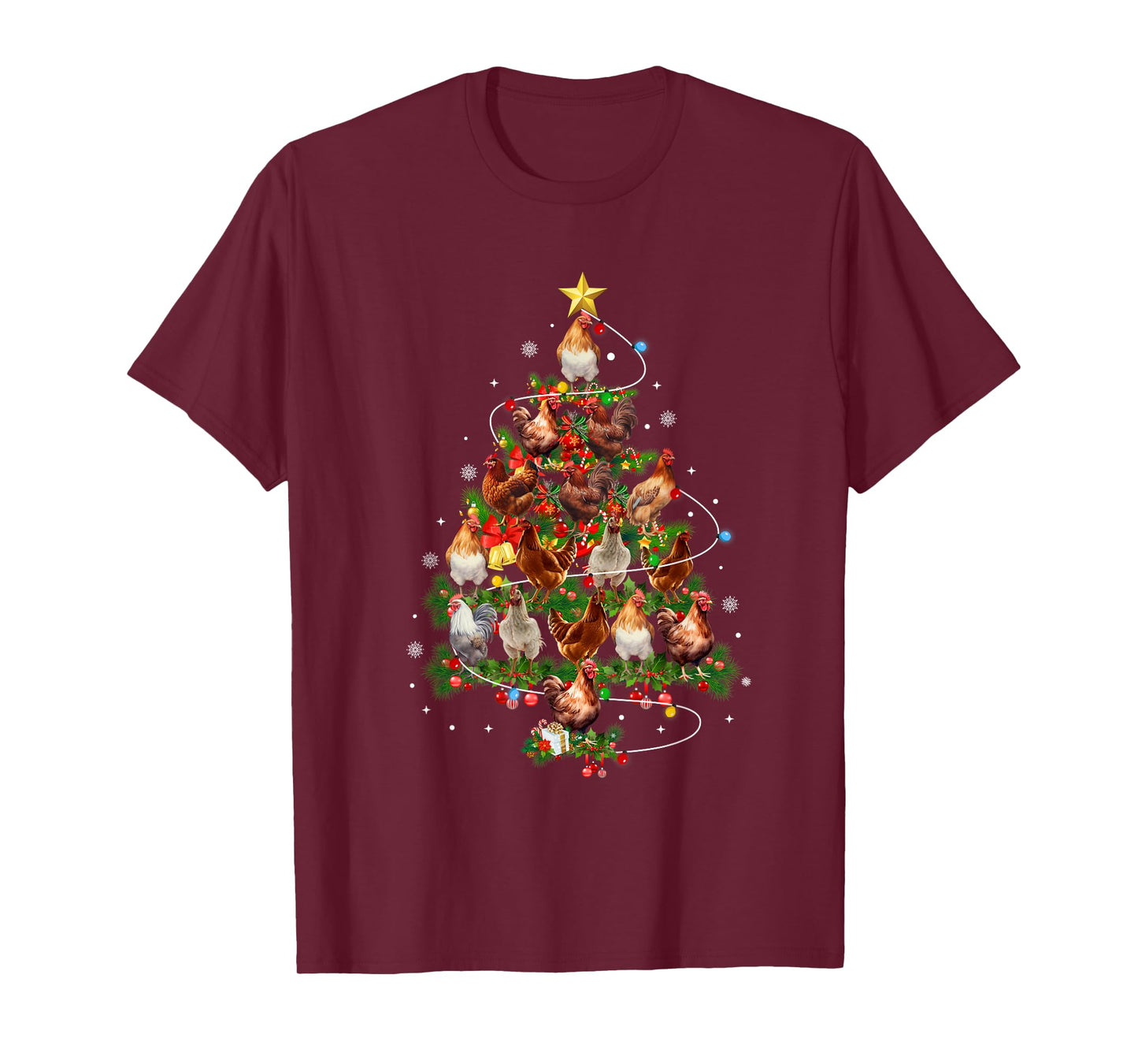Chicken Christmas Tree Lights Santa Hat Xmas Chicken Lover T-Shirt