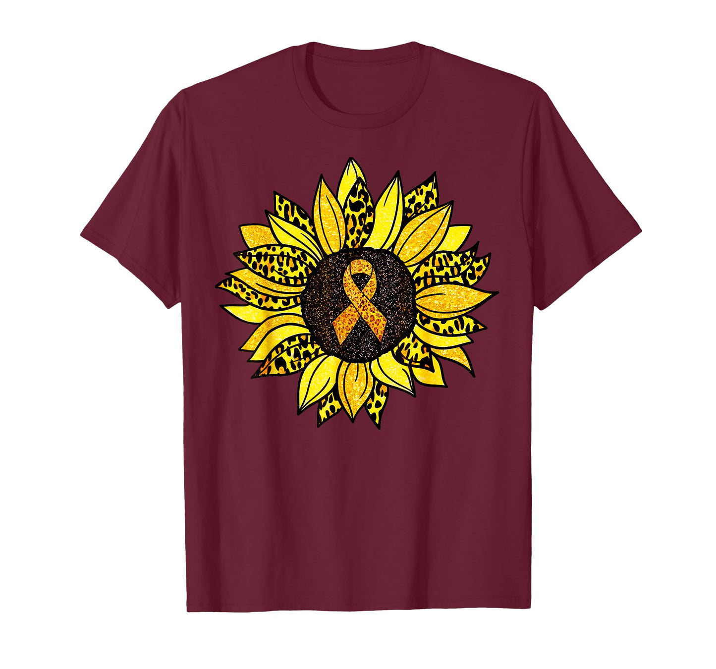 Childhood Cancer Awareness Yellow Sunflower Gold Ribbon T-Shirt