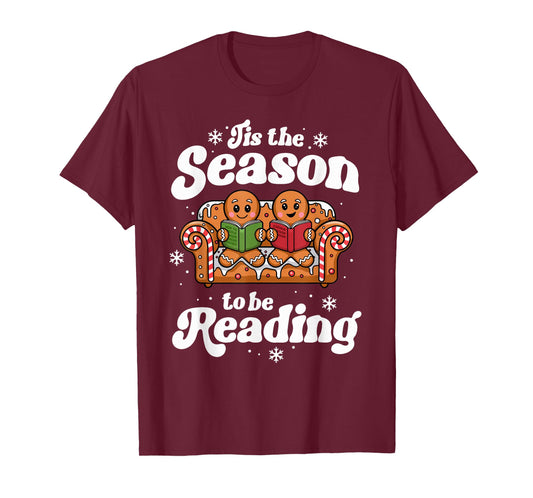 Christmas Book Lover Gingerbread Library Reading Bookaholic T-Shirt