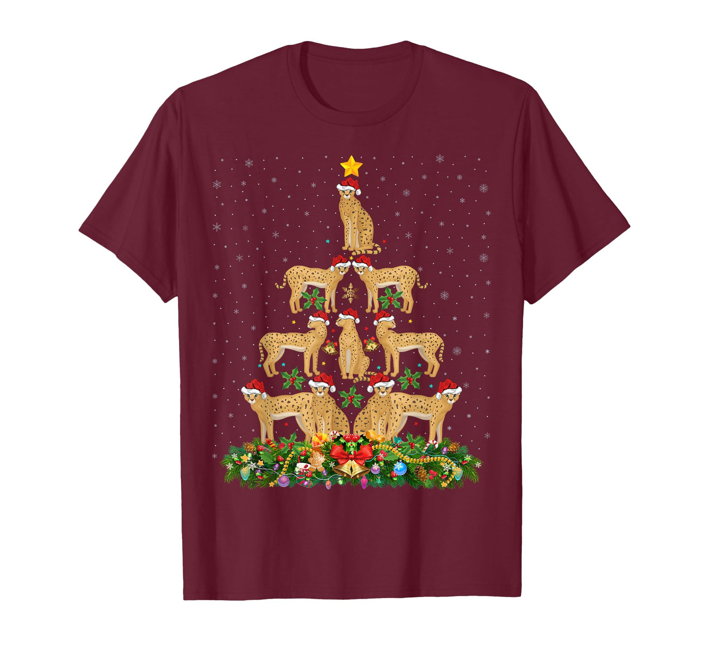 Serval Cat Xmas Tree Gift Santa Hat Serval Christmas Men Women Kids T-Shirt