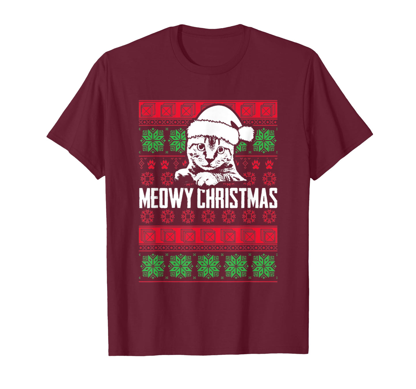Meowy Cat Pet Owner Lover Pun Funny Ugly Christmas Sweater T-Shirt