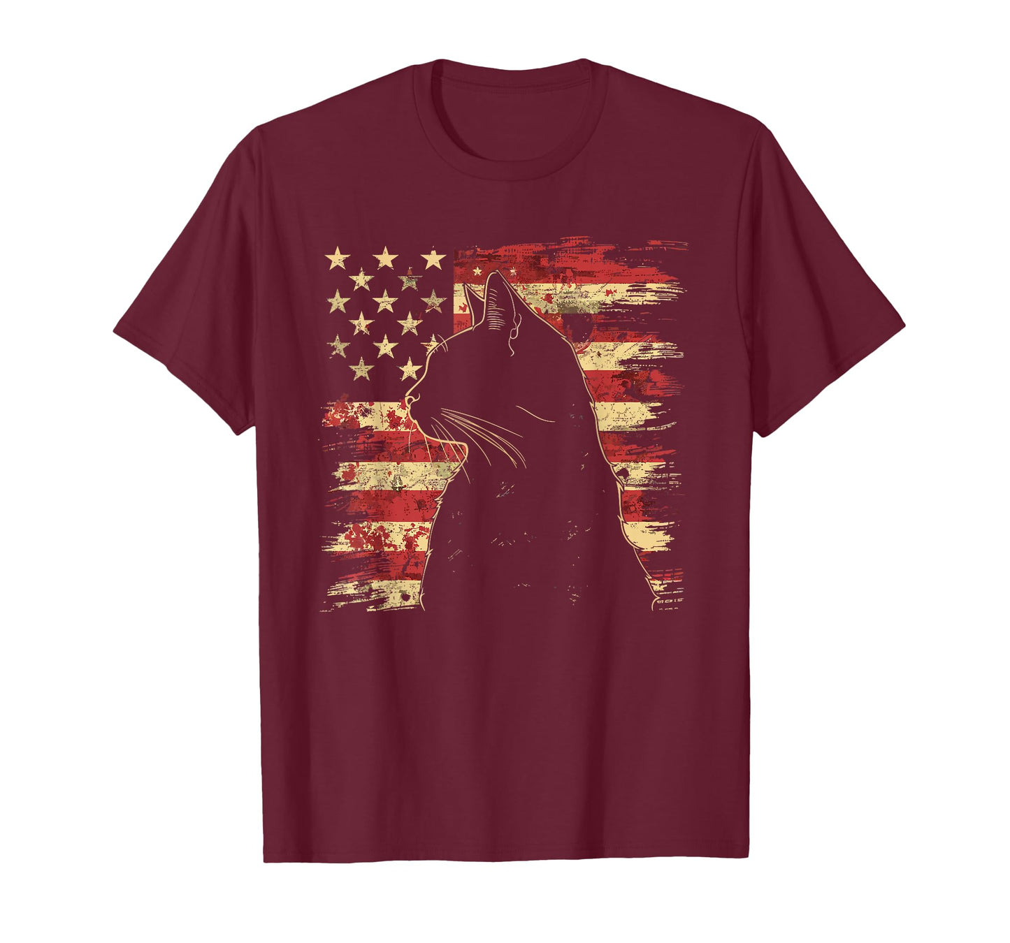 4th of July DESIGNS Unisex-Adult Vintage Patriotic Cat Silhouette Graphic T-Shirt, Black, Small, Short Sleeve