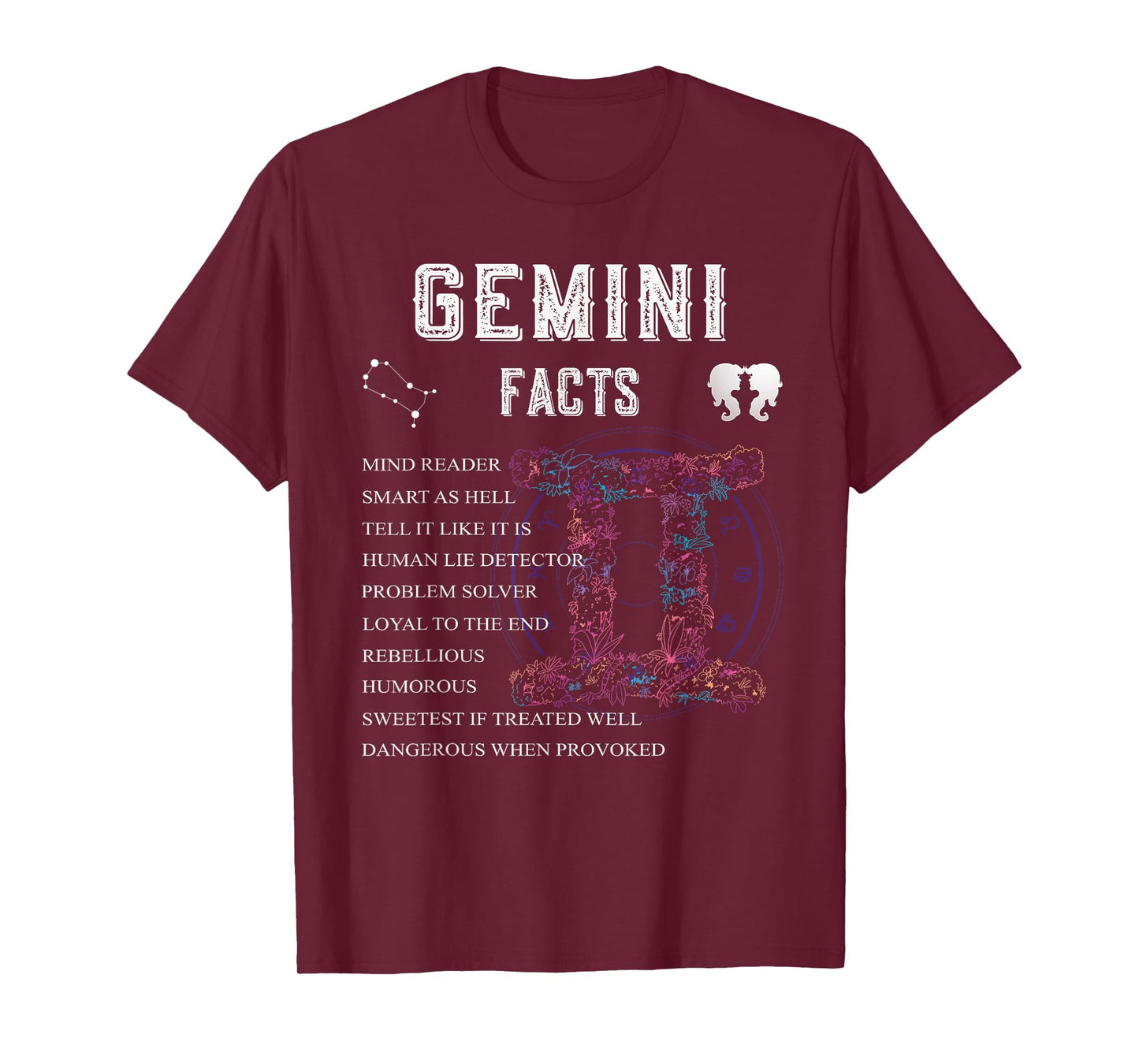 Gemini Zodiac Sign & Facts Astrology T May June Birthday T-Shirt