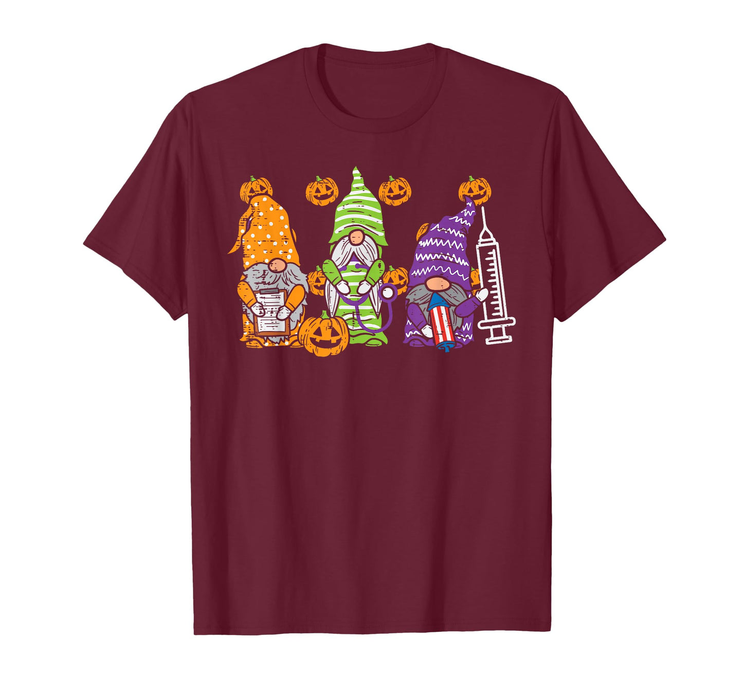 3 Halloween Gnome Nurses Funny Costume Nursing Men Women T-Shirt