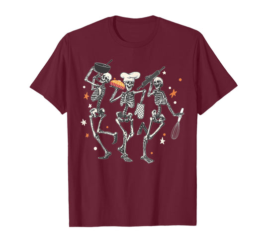 Chef Dancing Skeletons Baking Halloween Cookie Baker T-Shirt