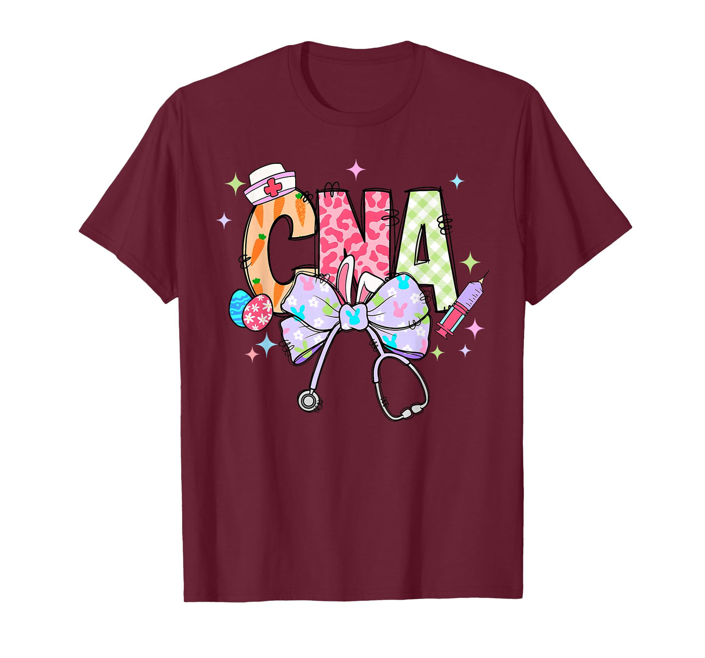 Coquette Bow Stethoscope CNA Nurse Happy Easter Day T-Shirt