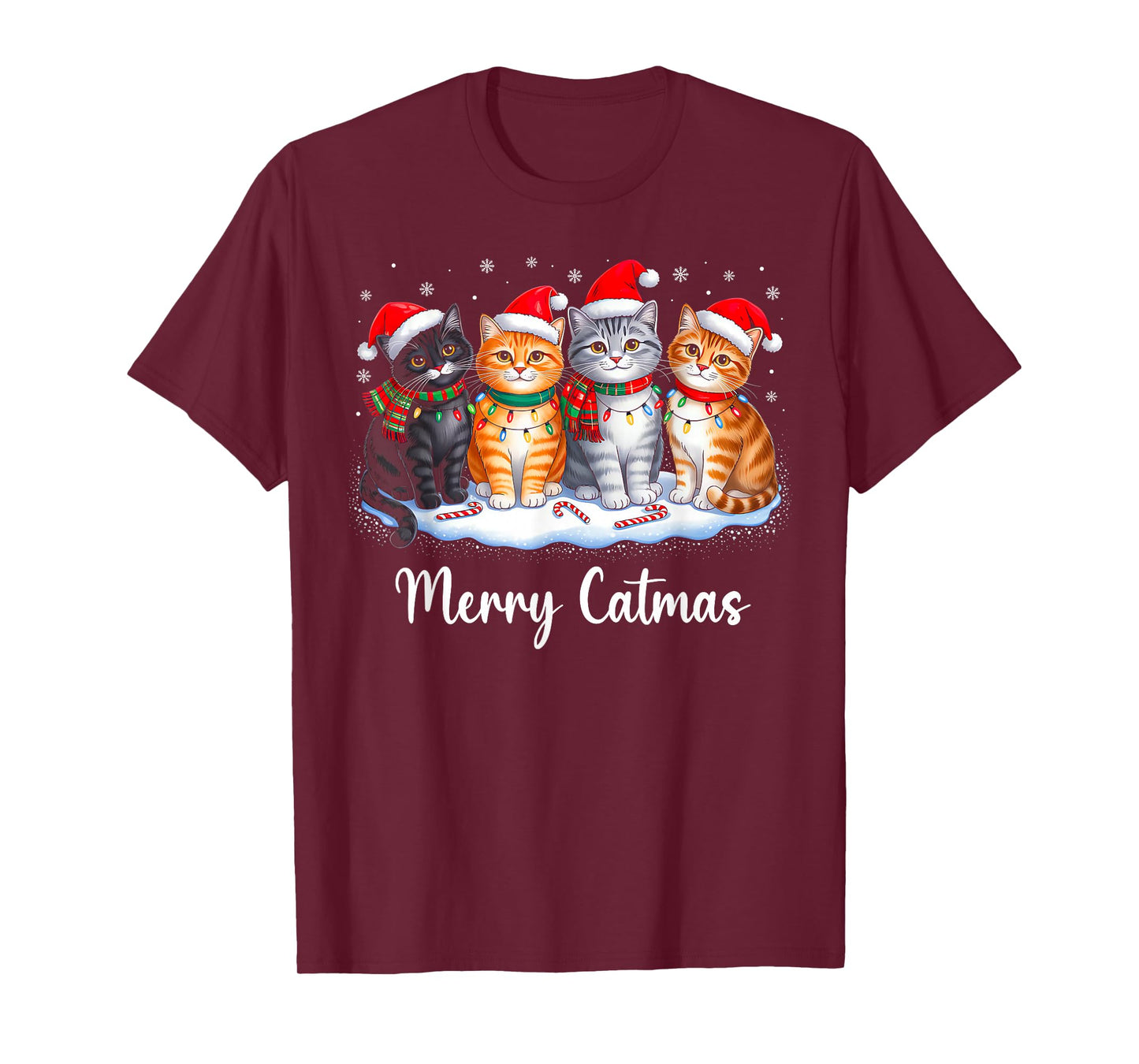 Merry Catmas Cat Christmas Lights Xmas Pajamas Cat Lover T-Shirt