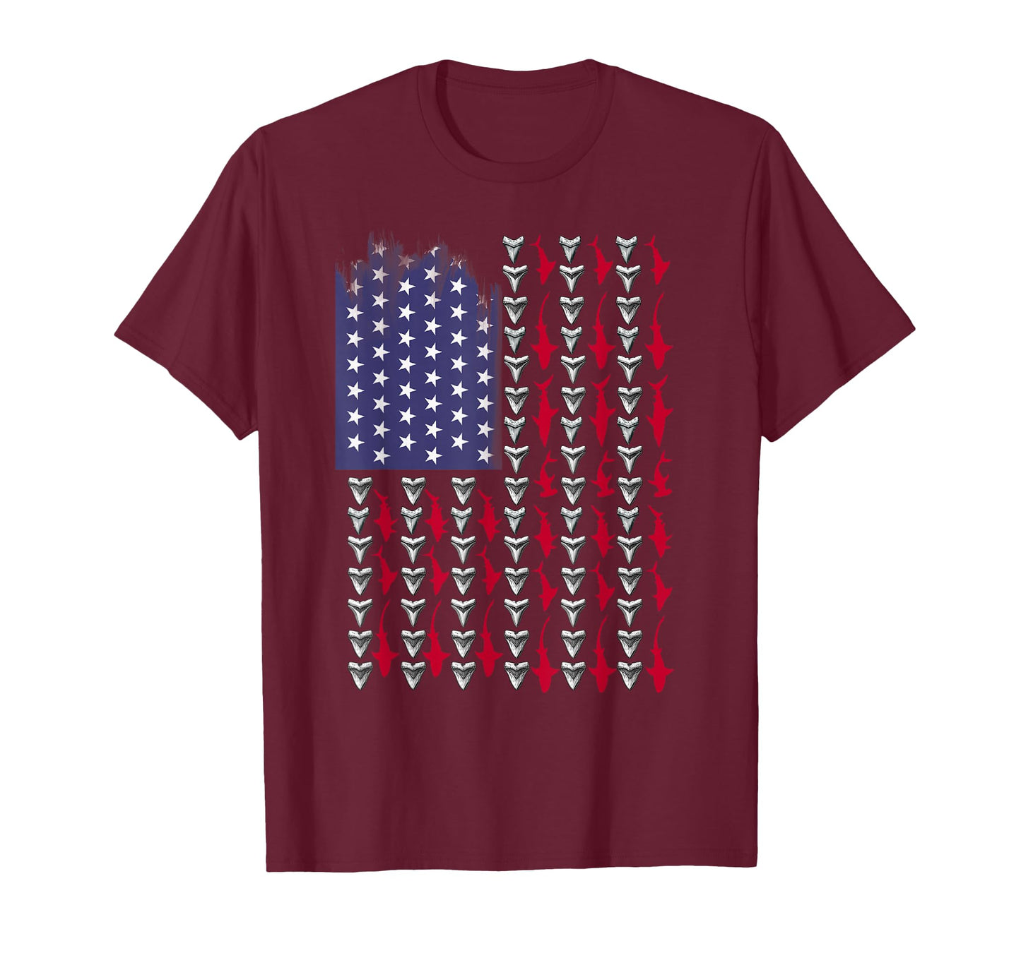 Sharks and Shark Teeth American Flag T-Shirt