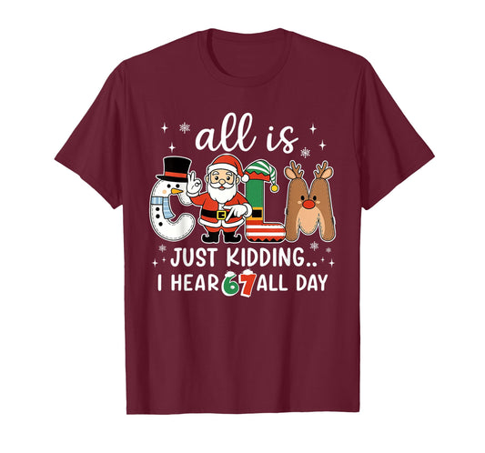 All is Calm Just Kidding I Hear 67 All Day Christmas Teacher T-Shirt